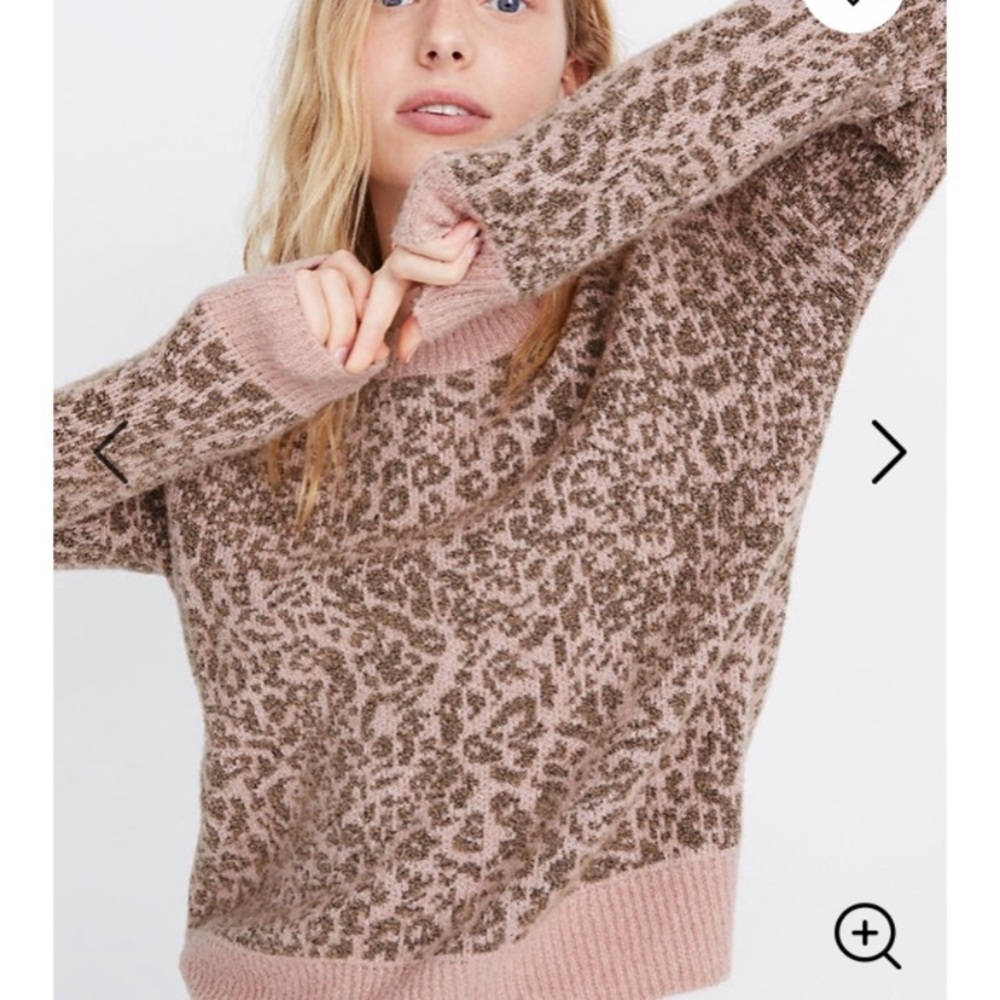NEW Madewell pink leopard print crew neck sweater M